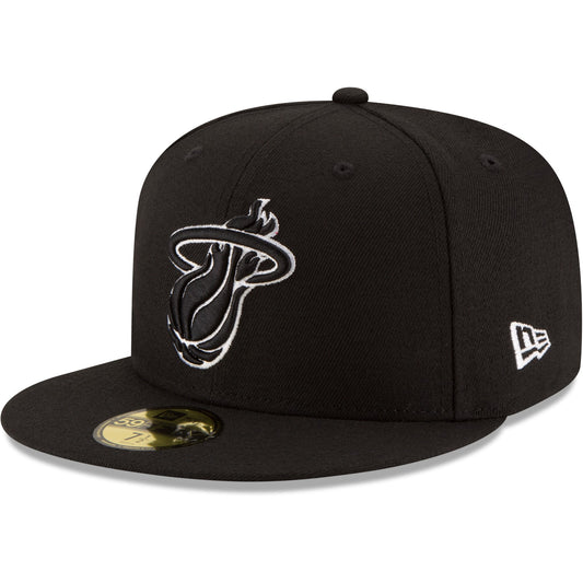 Men's Miami Heat New Era Black Black & White Logo 59FIFTY Fitted Hat