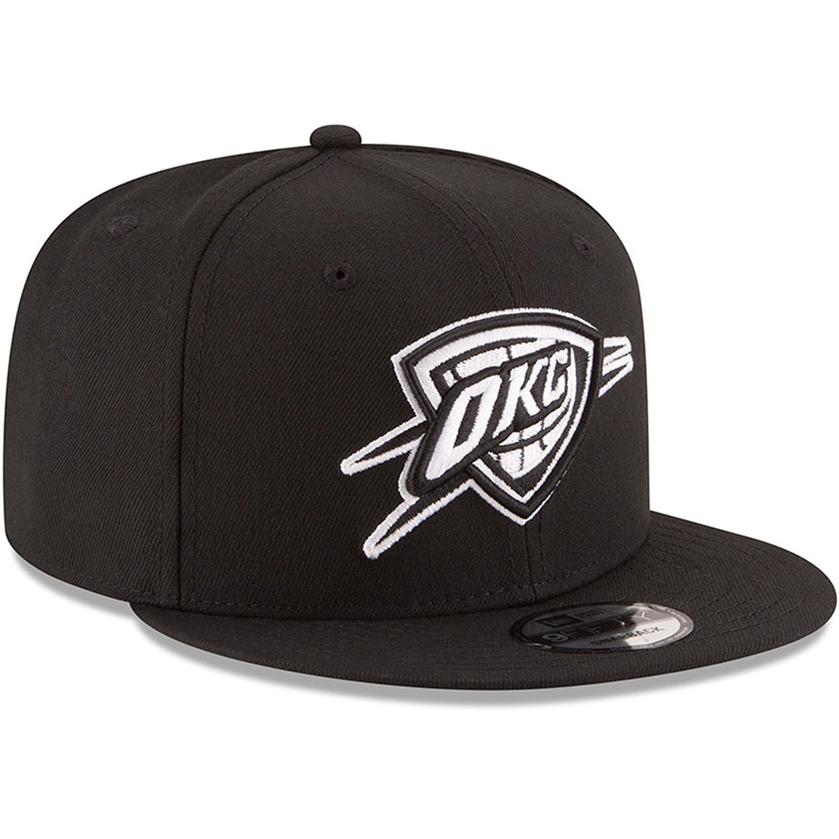 Men's Oklahoma City Thunder New Era Black Black & White Logo 9FIFTY Adjustable Snapback Hat