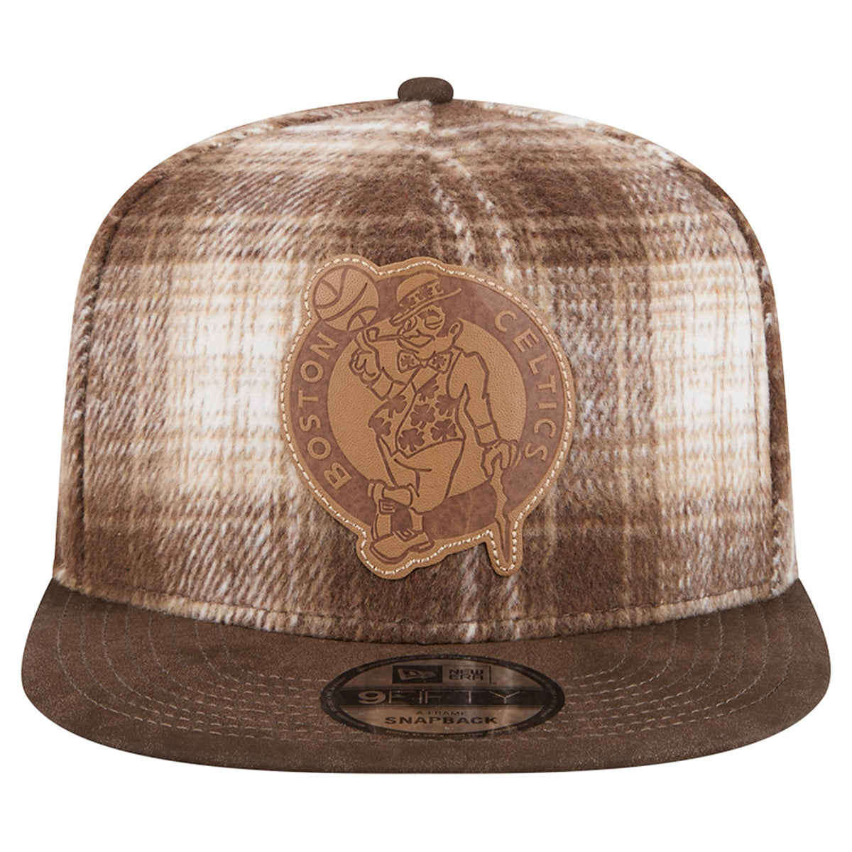 Men's Boston Celtics New Era Brown Plaid 9FIFTY A-Frame Adjustable Hat