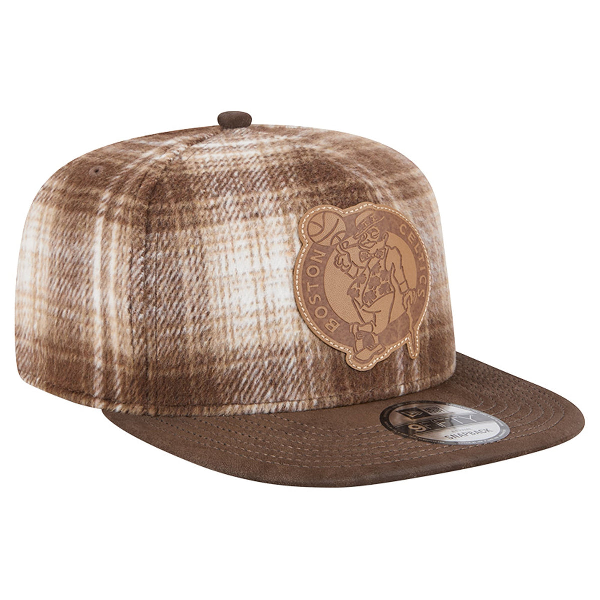 Men's Boston Celtics New Era Brown Plaid 9FIFTY A-Frame Adjustable Hat