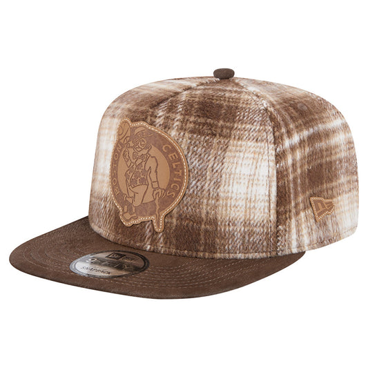 Men's Boston Celtics New Era Brown Plaid 9FIFTY A-Frame Adjustable Hat