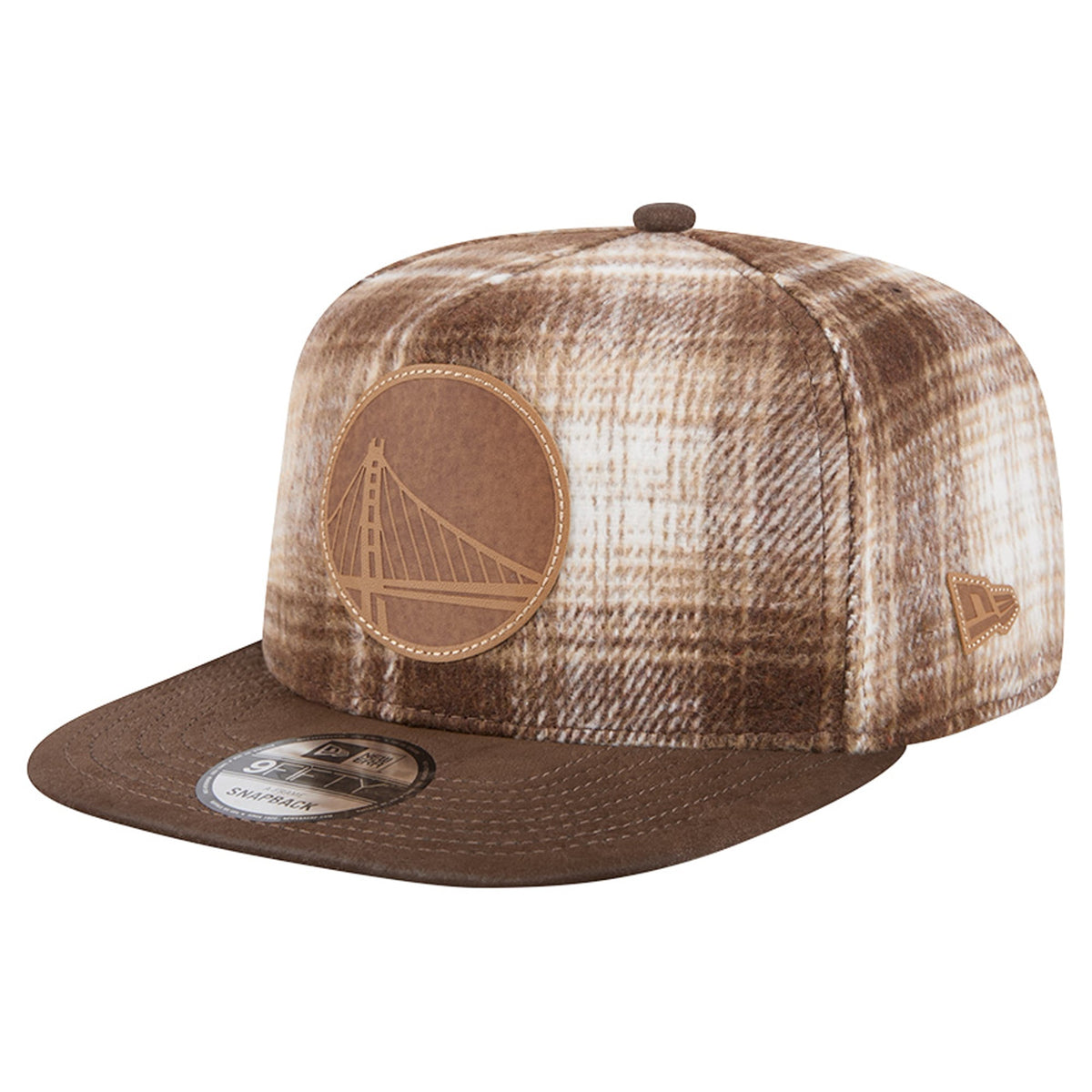 Men's Golden State Warriors New Era Brown Plaid 9FIFTY A-Frame Adjustable Hat