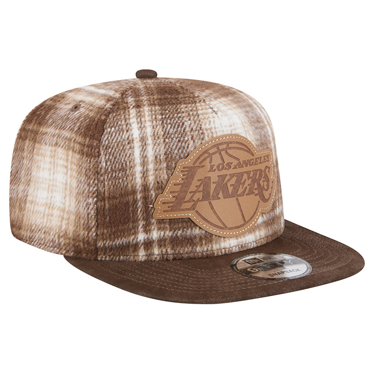 Men's Los Angeles Lakers New Era Brown Plaid 9FIFTY A-Frame Adjustable Hat