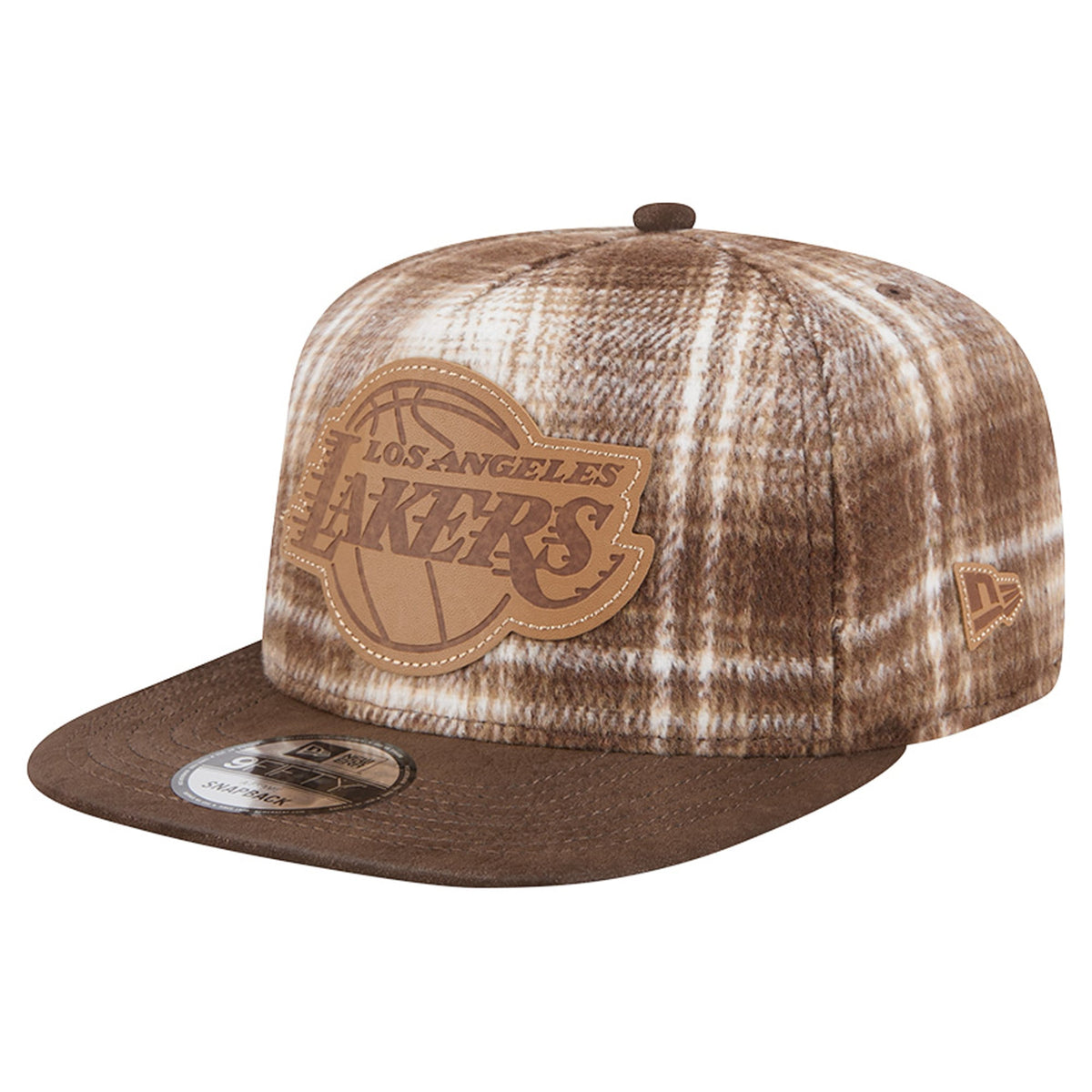 Men's Los Angeles Lakers New Era Brown Plaid 9FIFTY A-Frame Adjustable Hat