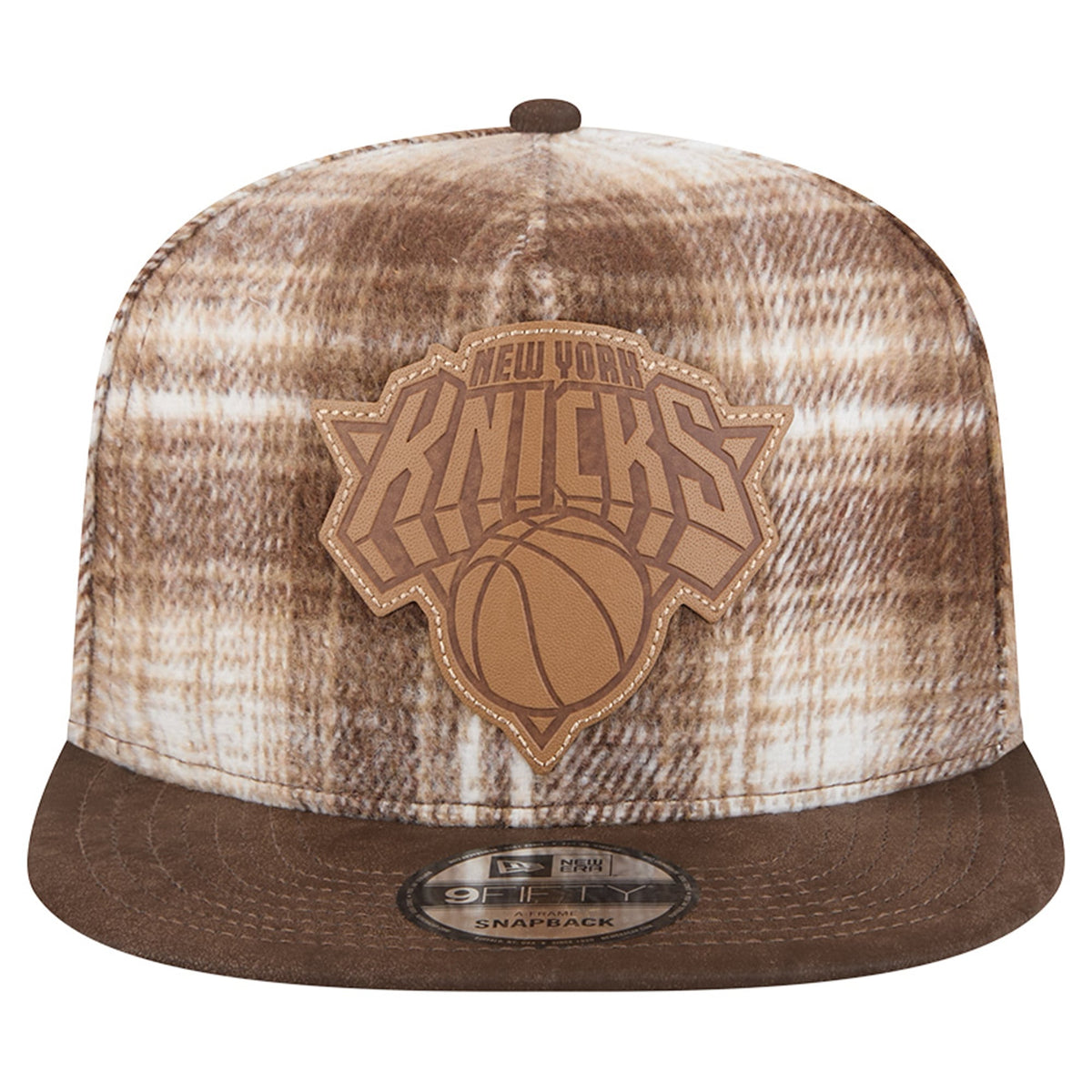 Men's New York Knicks New Era Brown Plaid 9FIFTY A-Frame Adjustable Hat