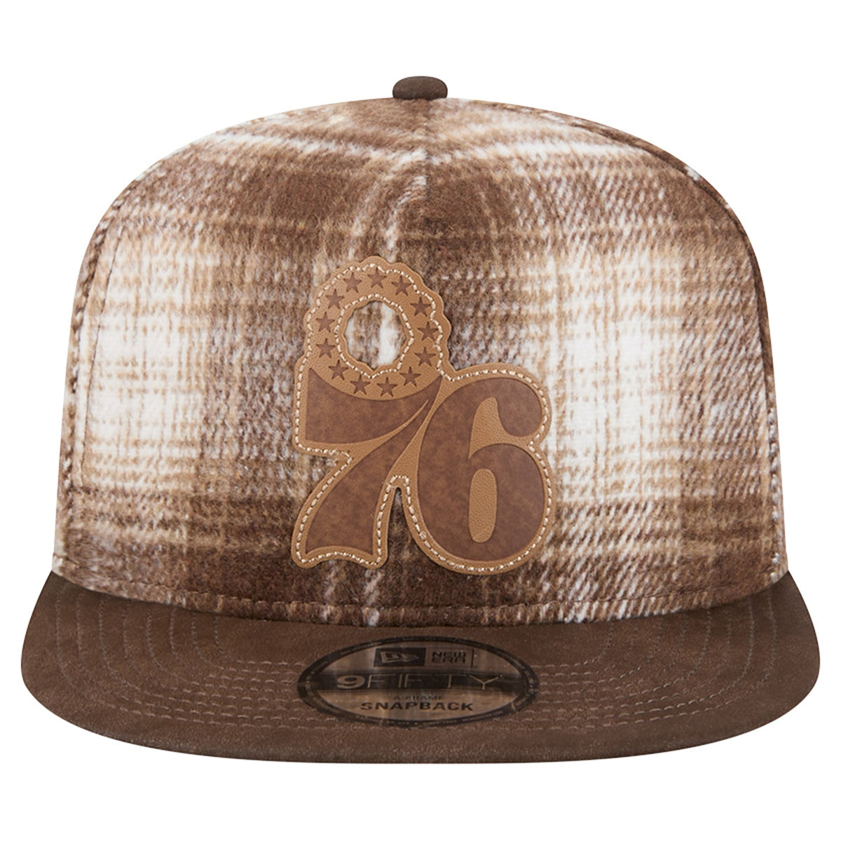 Men's Philadelphia 76ers New Era Brown Plaid 9FIFTY A-Frame Adjustable Hat