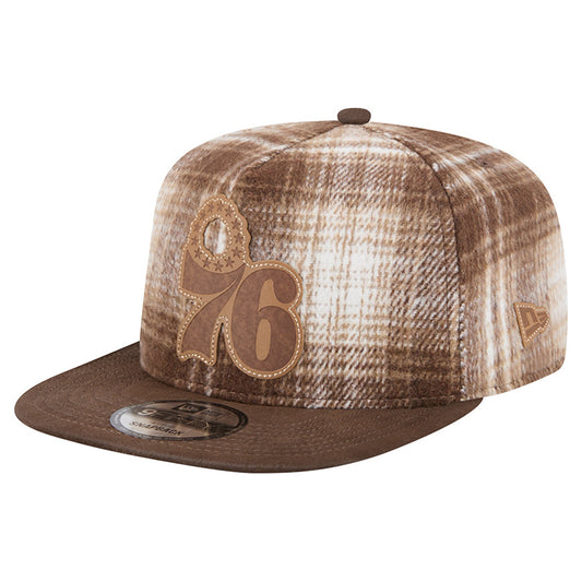 Men's Philadelphia 76ers New Era Brown Plaid 9FIFTY A-Frame Adjustable Hat