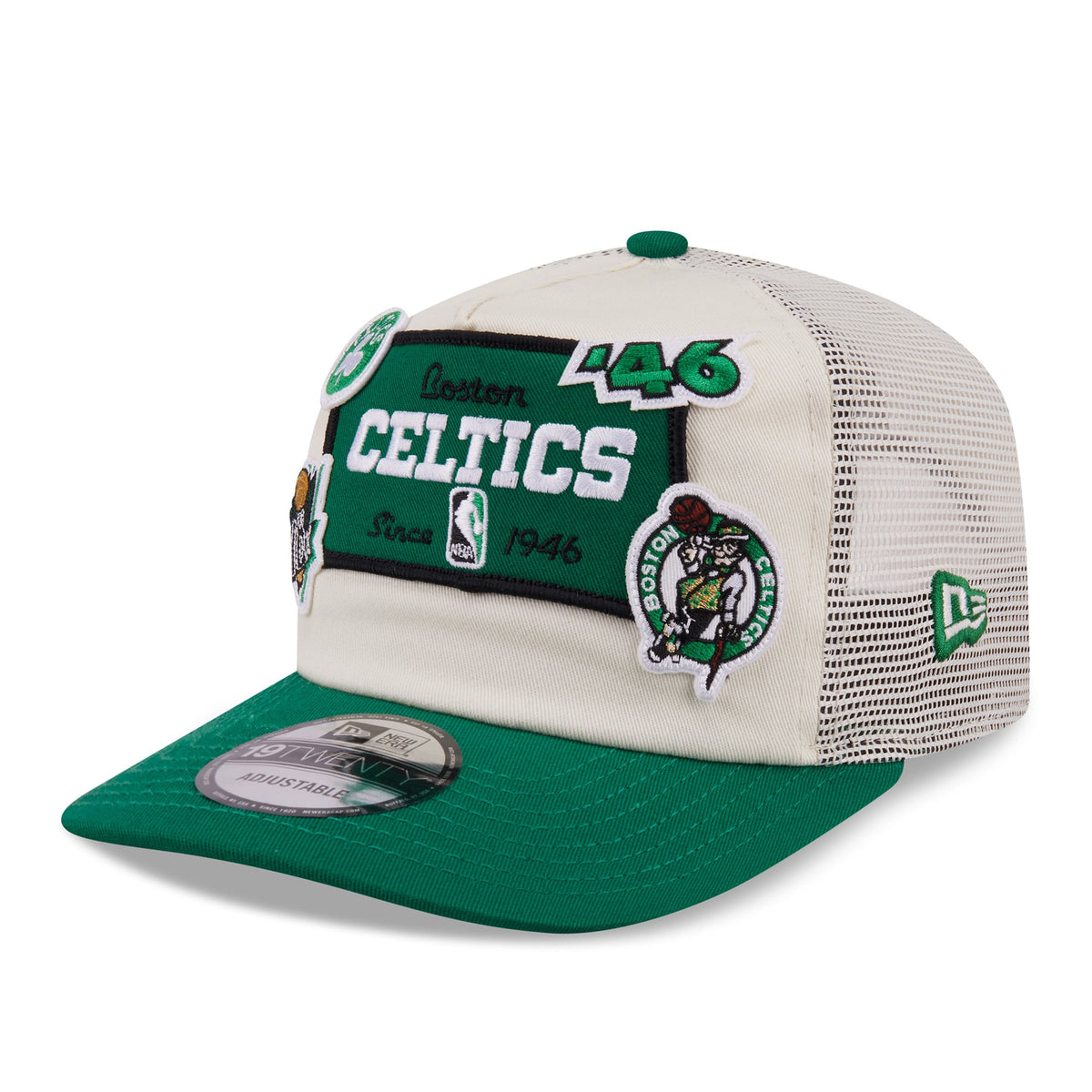 Men's Boston Celtics New Era Cream Layered Patch 19TWENTY Adjustable Hat