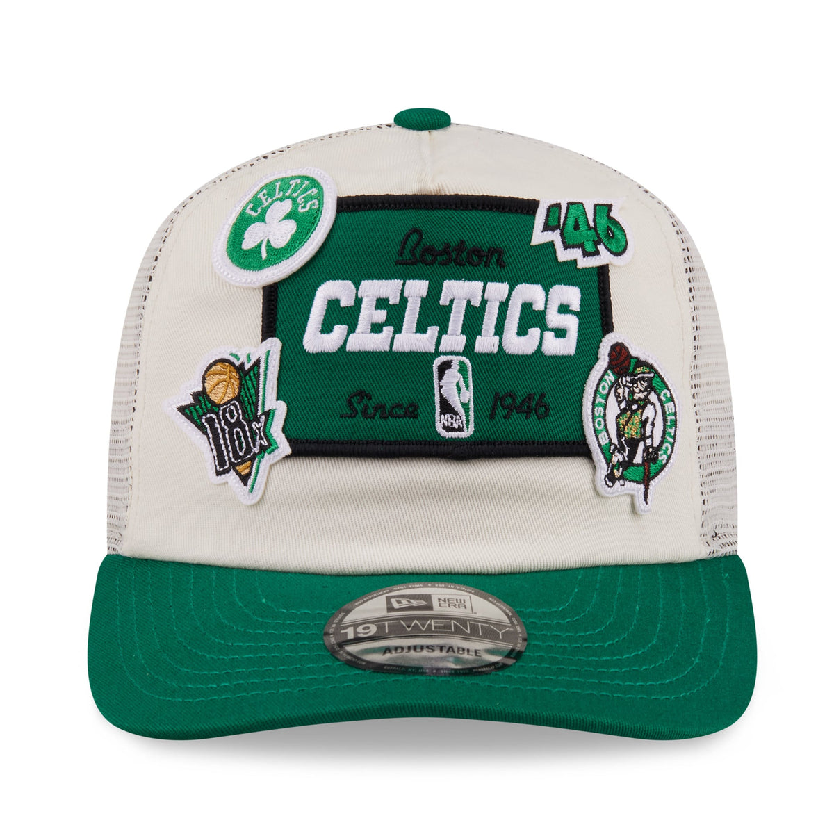 Men's Boston Celtics New Era Cream Layered Patch 19TWENTY Adjustable Hat