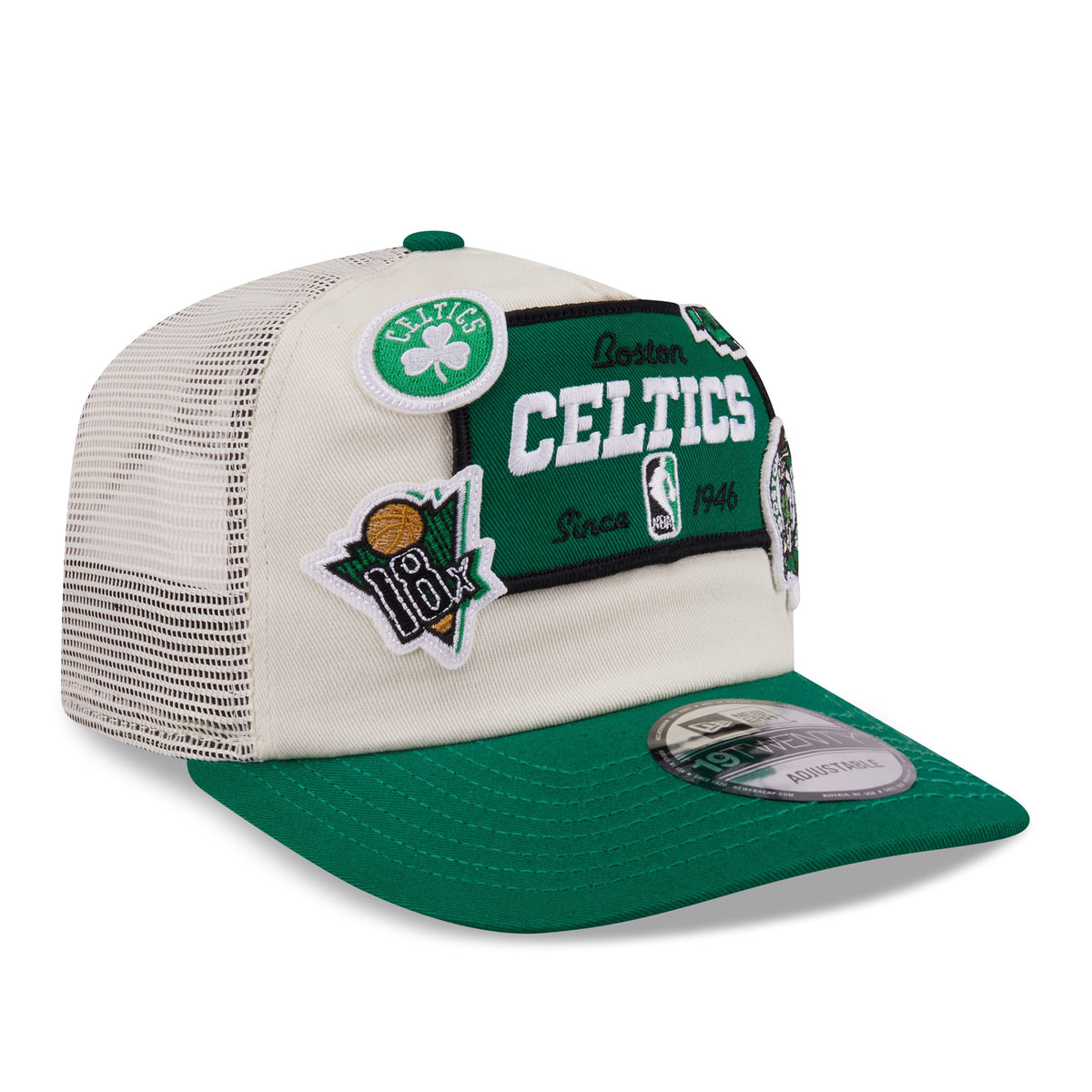 Men's Boston Celtics New Era Cream Layered Patch 19TWENTY Adjustable Hat
