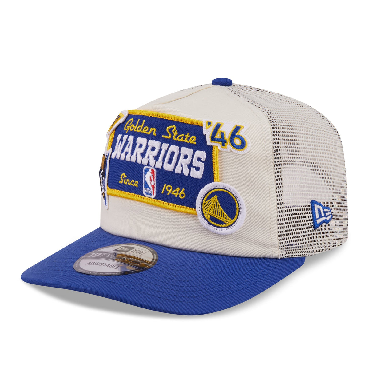 Men's Golden State Warriors New Era Cream Layered Patch 19TWENTY Adjustable Hat