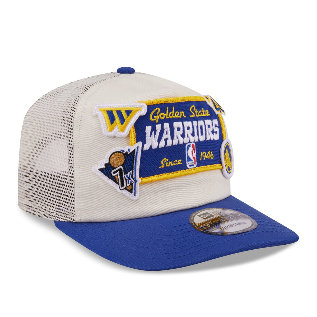 Men's Golden State Warriors New Era Cream Layered Patch 19TWENTY Adjustable Hat