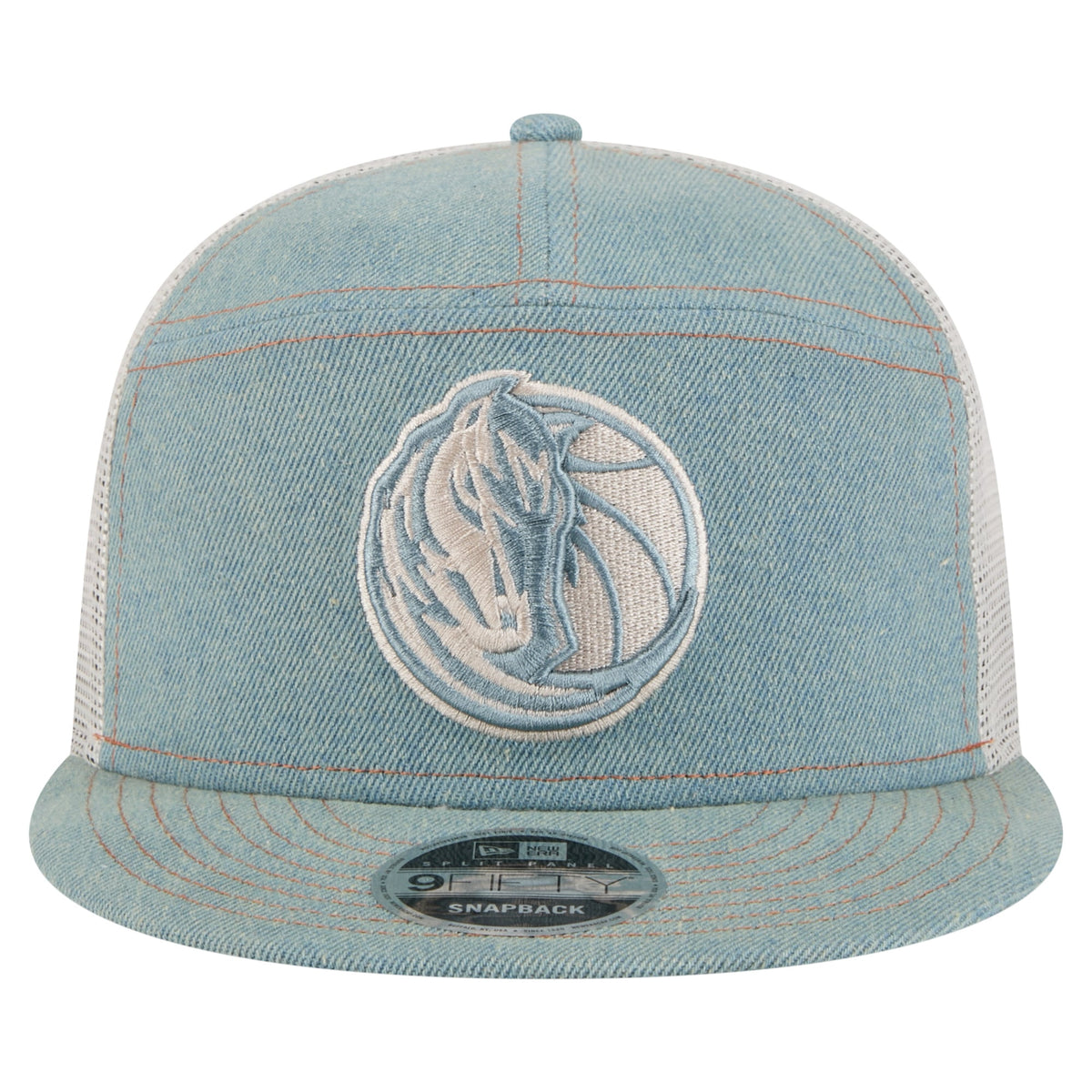 Men's Dallas Mavericks New Era Adventure Denim Split Panel 9FIFTY Snapback Trucker Hat