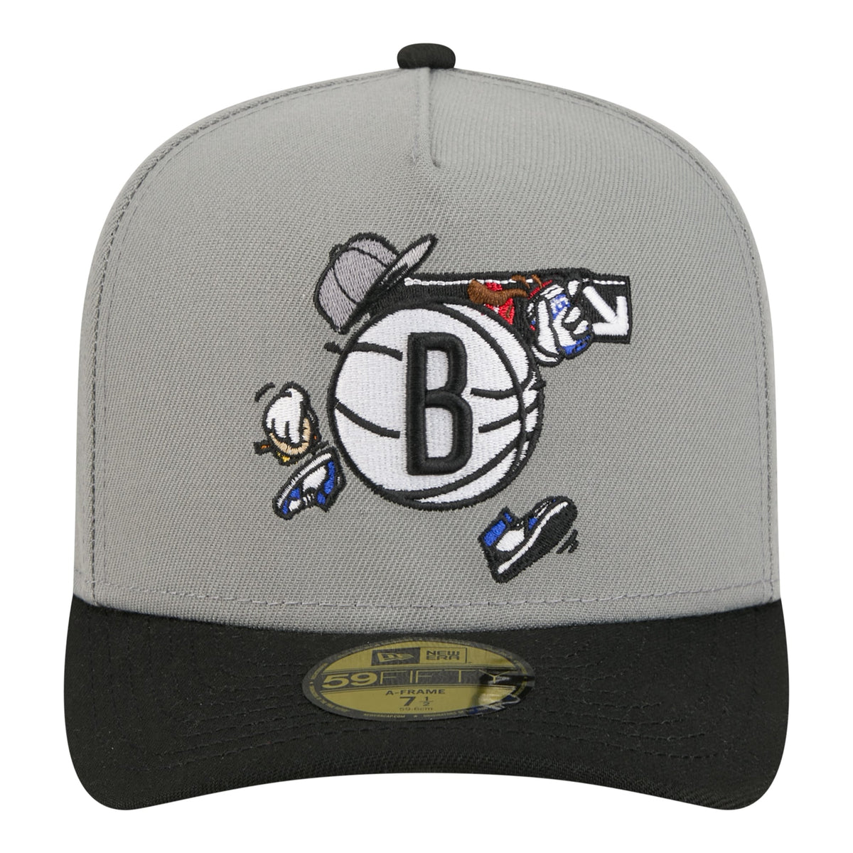 Men's Brooklyn Nets  New Era Gray Injection Cartoon Logo A-Frame 59FIFTY Fitted Hat