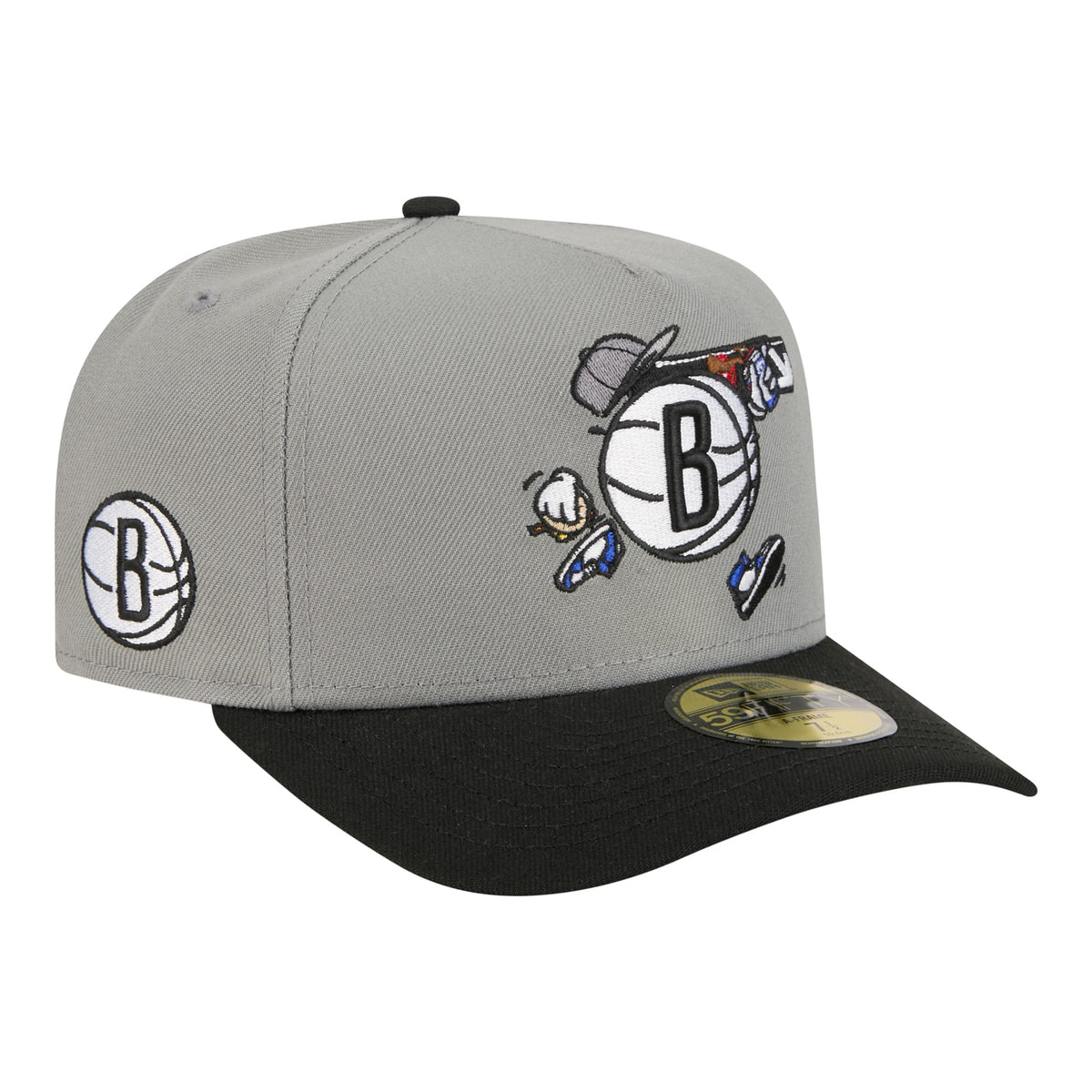 Men's Brooklyn Nets  New Era Gray Injection Cartoon Logo A-Frame 59FIFTY Fitted Hat