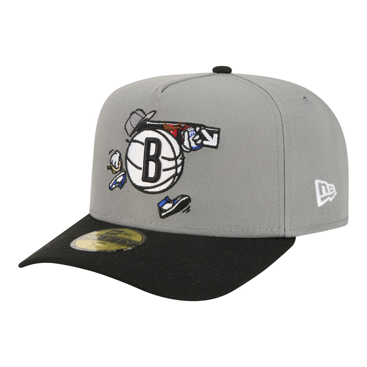 Men's Brooklyn Nets  New Era Gray Injection Cartoon Logo A-Frame 59FIFTY Fitted Hat