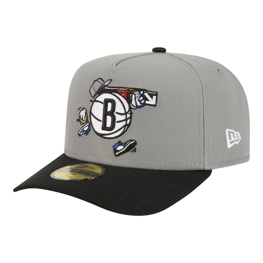 Men's Brooklyn Nets  New Era Gray Injection Cartoon Logo A-Frame 59FIFTY Fitted Hat