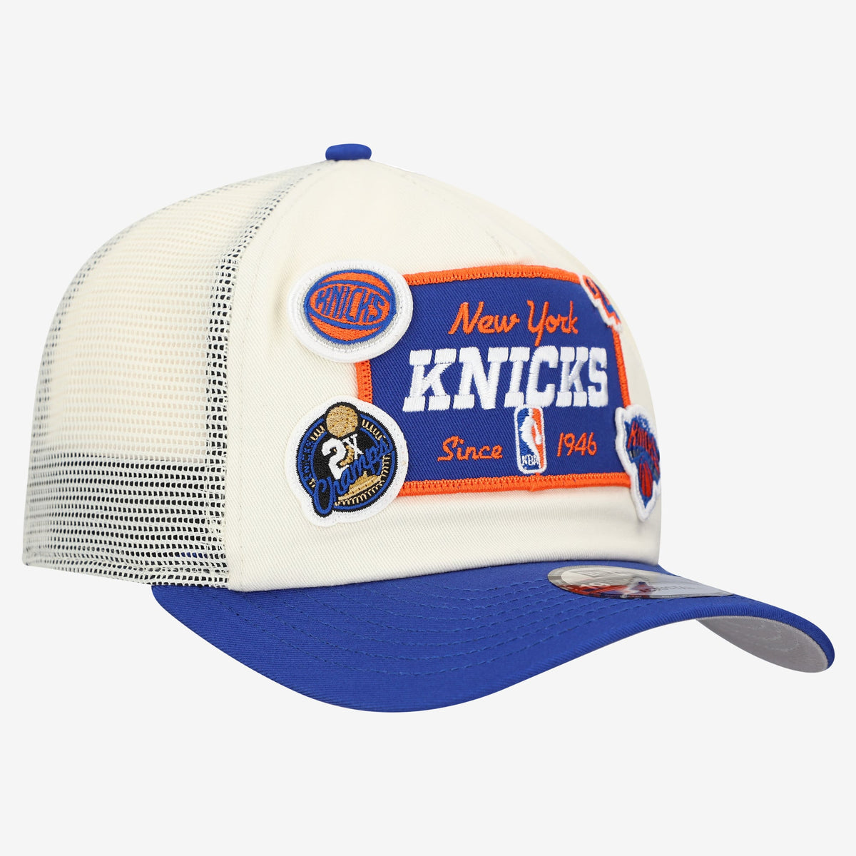 Men's New York Knicks New Era Off White Layered Patch 19TWENTY Adjustable Hat