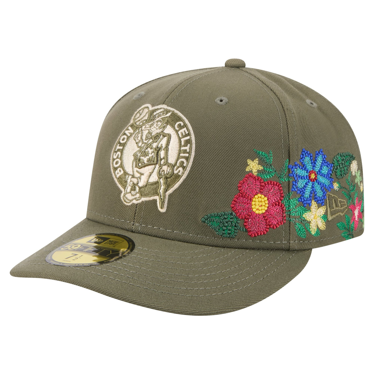 Men's Boston Celtics New Era Olive Tonal Florals 59FIFTY Fitted Hat