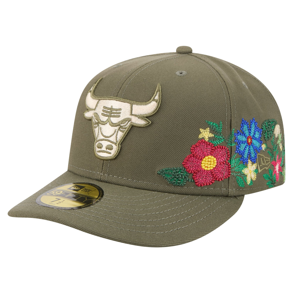 Men's Chicago Bulls New Era Olive Tonal Florals 59FIFTY Fitted Hat