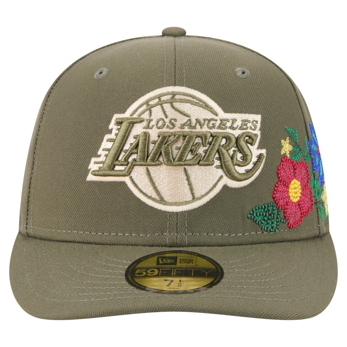 Men's Los Angeles Lakers New Era Olive Tonal Florals 59FIFTY Fitted Hat