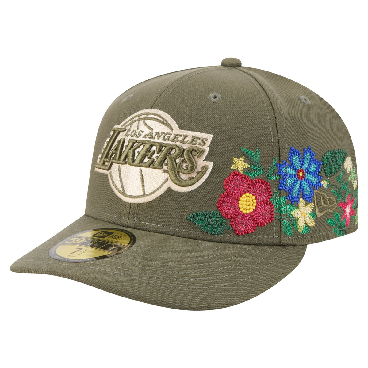 Men's Los Angeles Lakers New Era Olive Tonal Florals 59FIFTY Fitted Hat