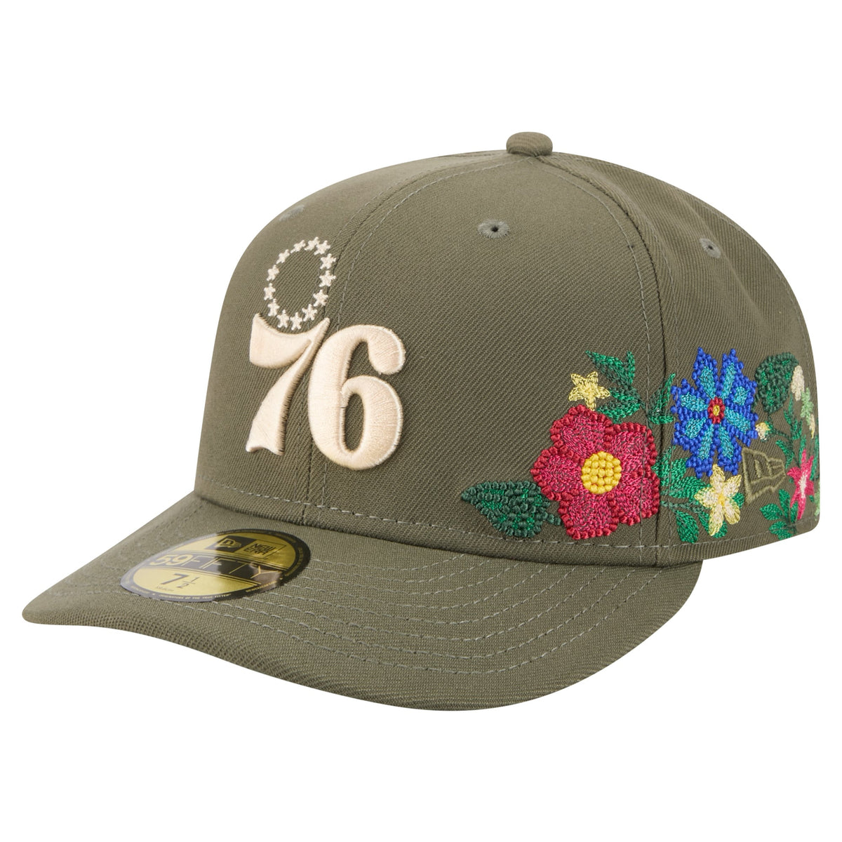 Men's Philadelphia 76ers New Era Olive Tonal Florals 59FIFTY Fitted Hat