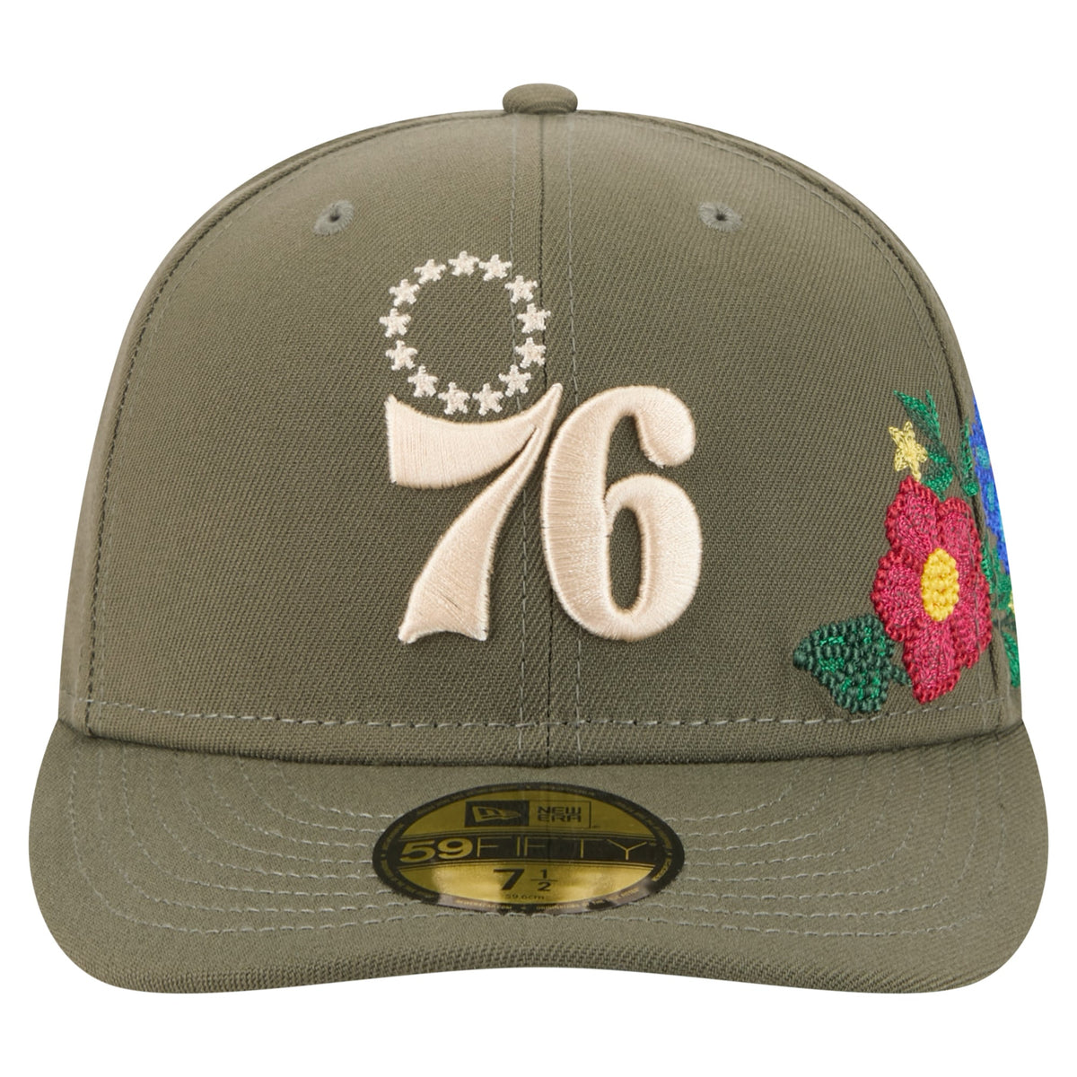 Men's Philadelphia 76ers New Era Olive Tonal Florals 59FIFTY Fitted Hat