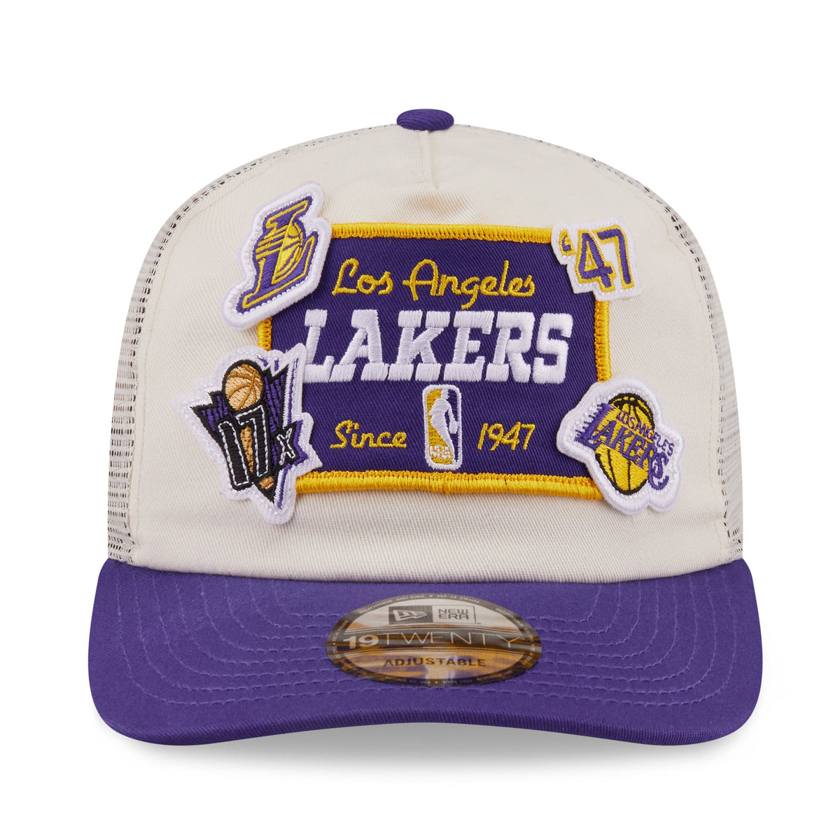 Men's Los Angeles Lakers New Era Purple Layered Patch 19TWENTY Adjustable Hat