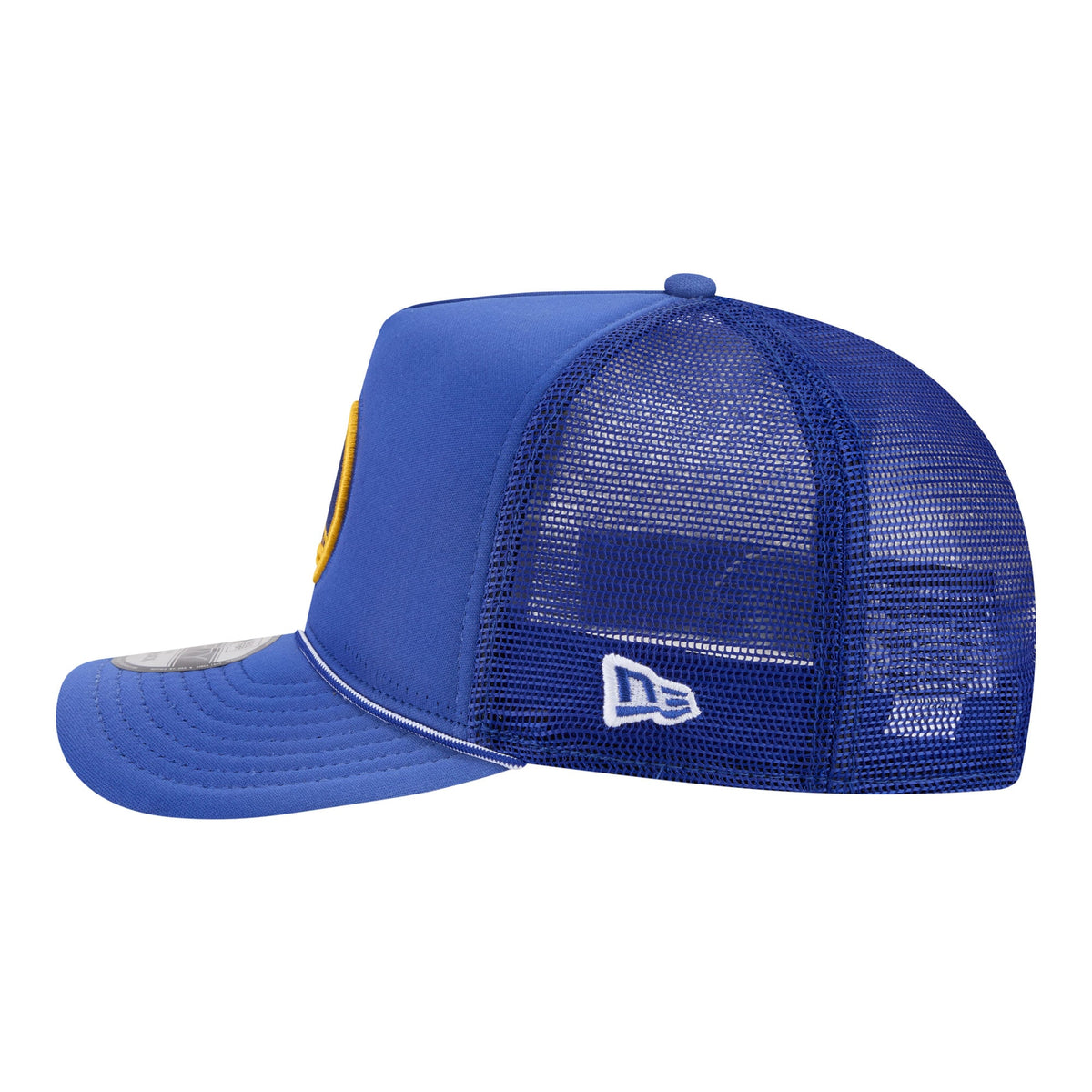 Men's Golden State Warriors New Era Royal Faded Foam Front 9FIFTY A-Frame Adjustable Trucker Hat