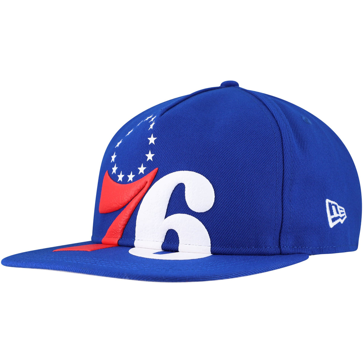 Men's Philadelphia 76ers New Era Royal Oversized Puff Print Logo Golfer Snapback Hat