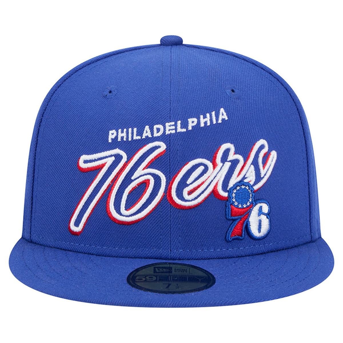 Men's Philadelphia 76ers New Era Royal Sport Night Script Sided 59FIFTY Fitted Hat