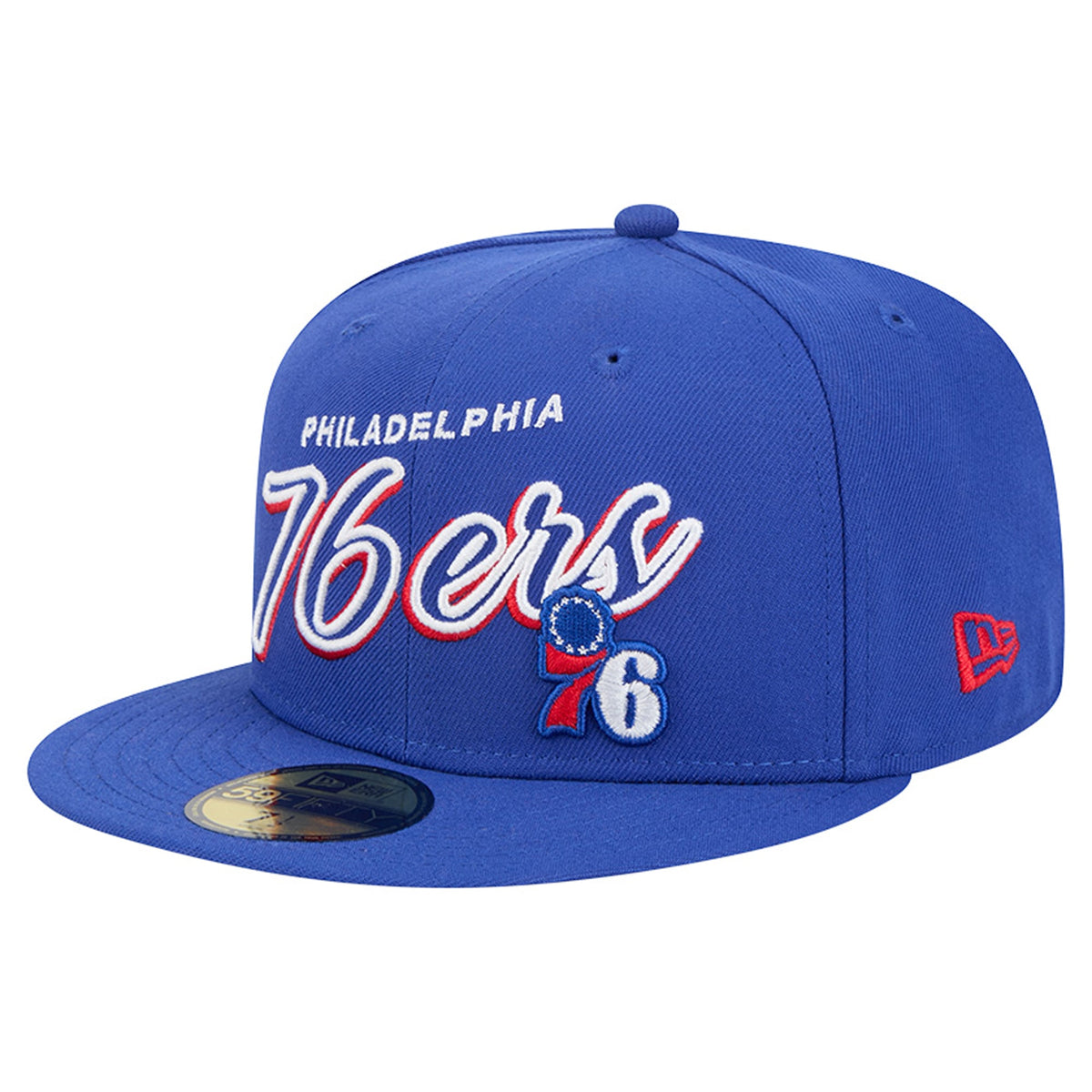 Men's Philadelphia 76ers New Era Royal Sport Night Script Sided 59FIFTY Fitted Hat