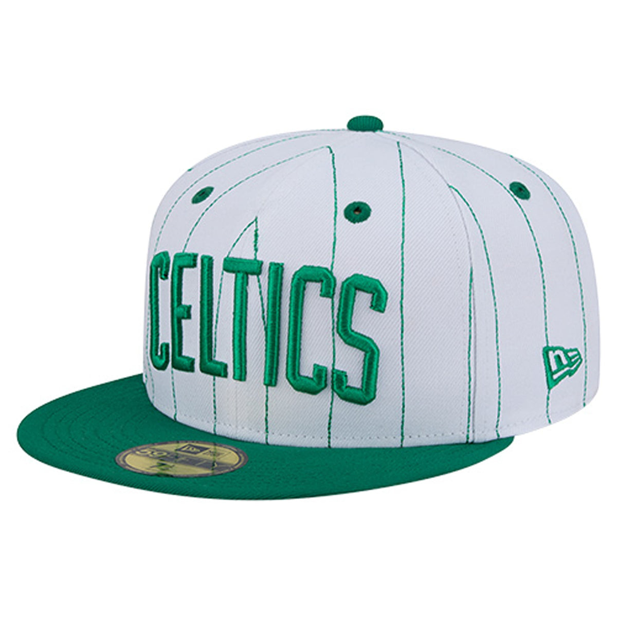 Men's Boston Celtics  New Era White Wordmark Pinstripe 59FIFTY Fitted Hat