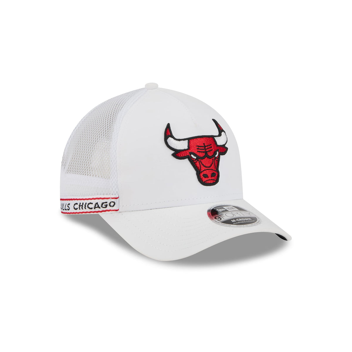 Men's Chicago Bulls  New Era White Featherweight Team Tape 9FORTY M-Crown A-Frame Adjustable Hat
