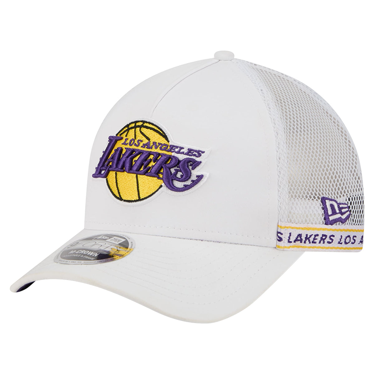 Men's Los Angeles Lakers  New Era White Featherweight Team Tape 9FORTY M-Crown A-Frame Adjustable Hat