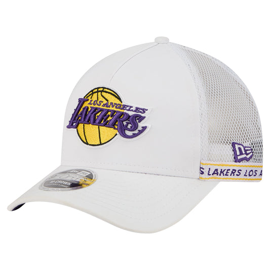 Men's Los Angeles Lakers  New Era White Featherweight Team Tape 9FORTY M-Crown A-Frame Adjustable Hat