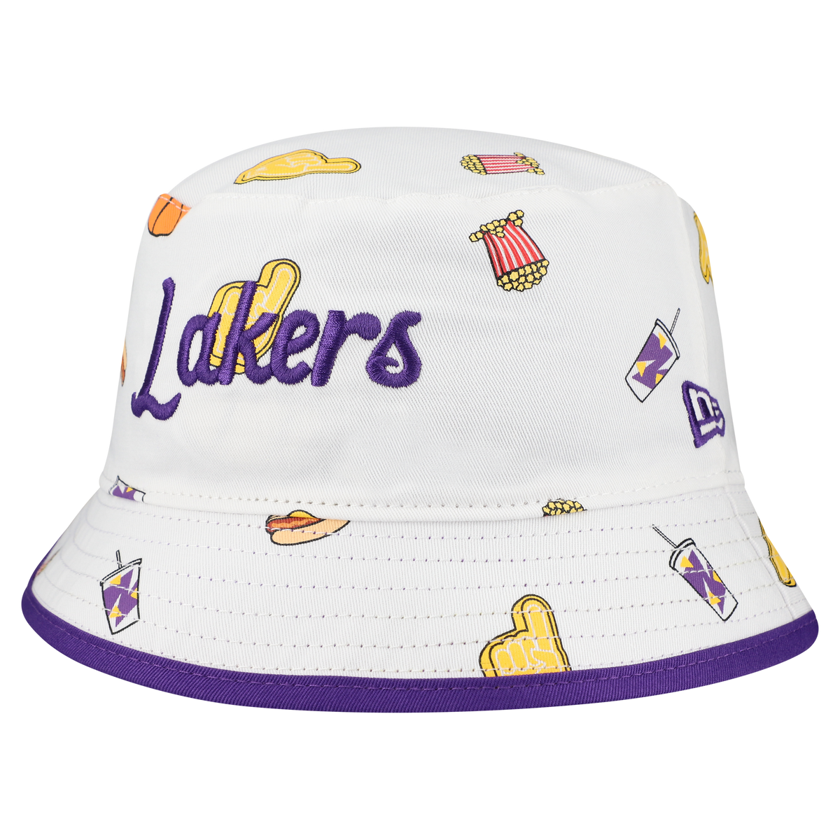 Men's Los Angeles Lakers New Era White Team Cheer Reversible Bucket Hat