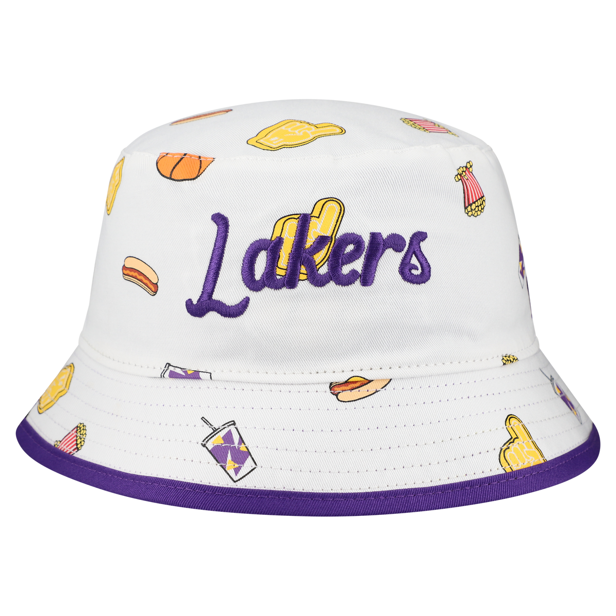 Men's Los Angeles Lakers New Era White Team Cheer Reversible Bucket Hat