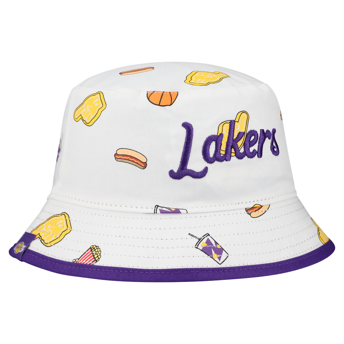 Men's Los Angeles Lakers New Era White Team Cheer Reversible Bucket Hat