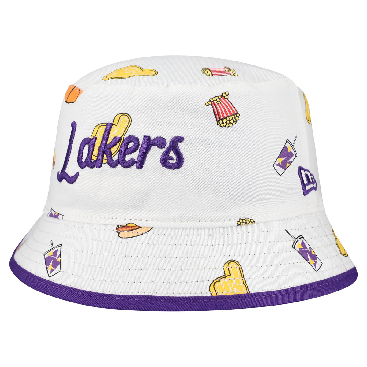 Men's Los Angeles Lakers New Era White Team Cheer Reversible Bucket Hat