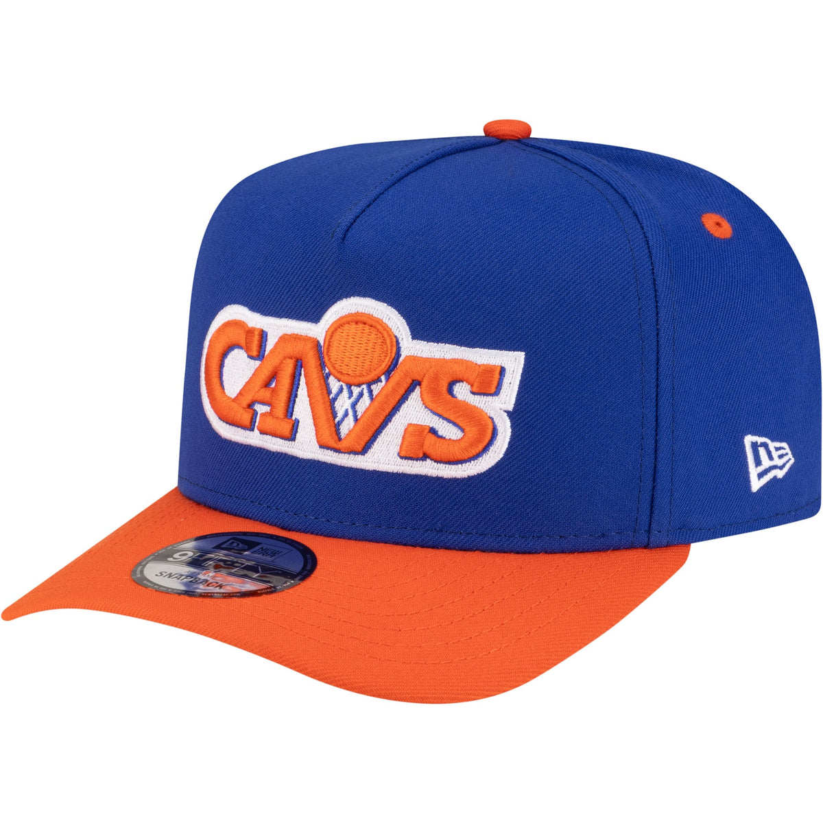Men's Cleveland Cavaliers  New Era Blue/Orange 80s Throwback A-Frame 9FIFTY Snapback Hat
