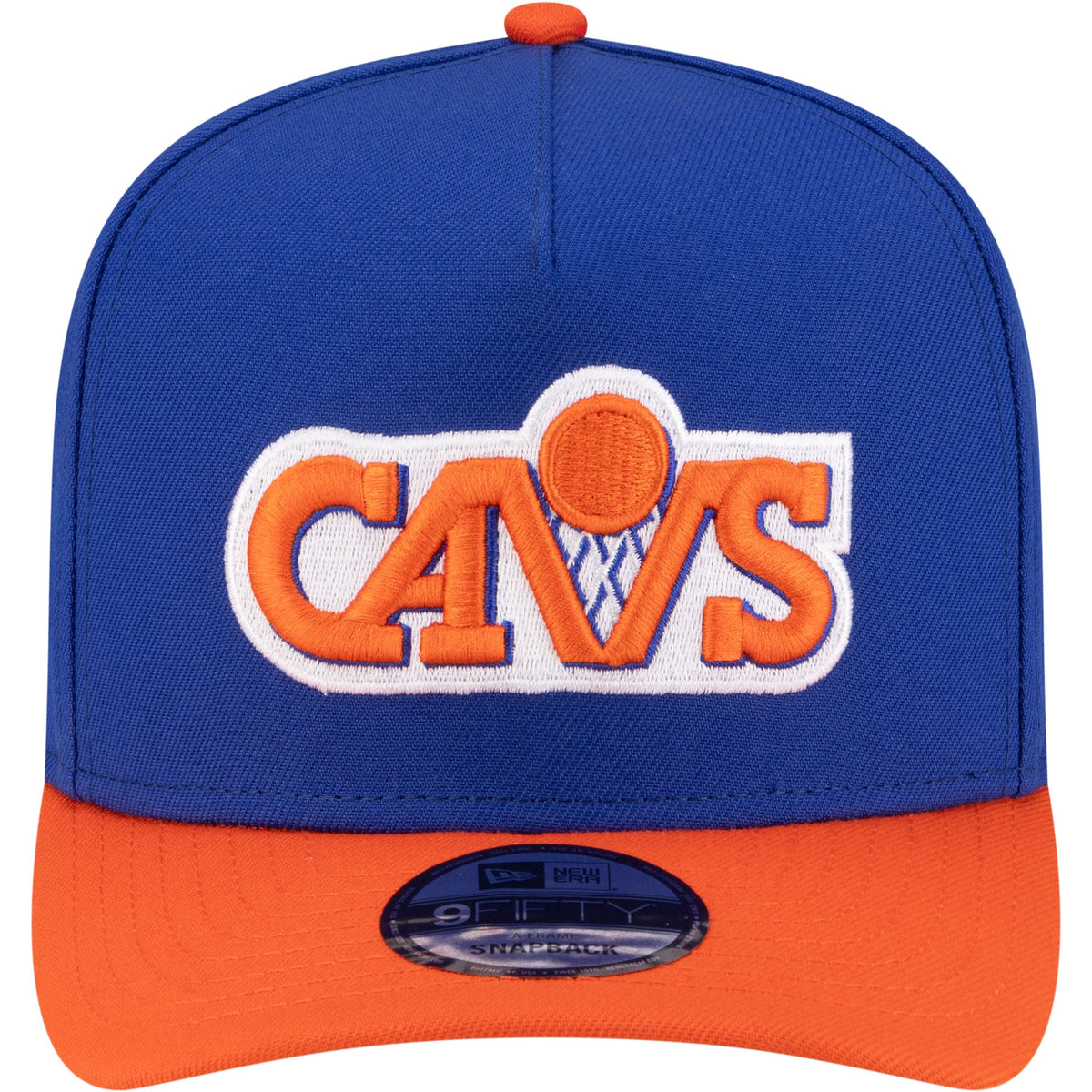 Men's Cleveland Cavaliers  New Era Blue/Orange 80s Throwback A-Frame 9FIFTY Snapback Hat