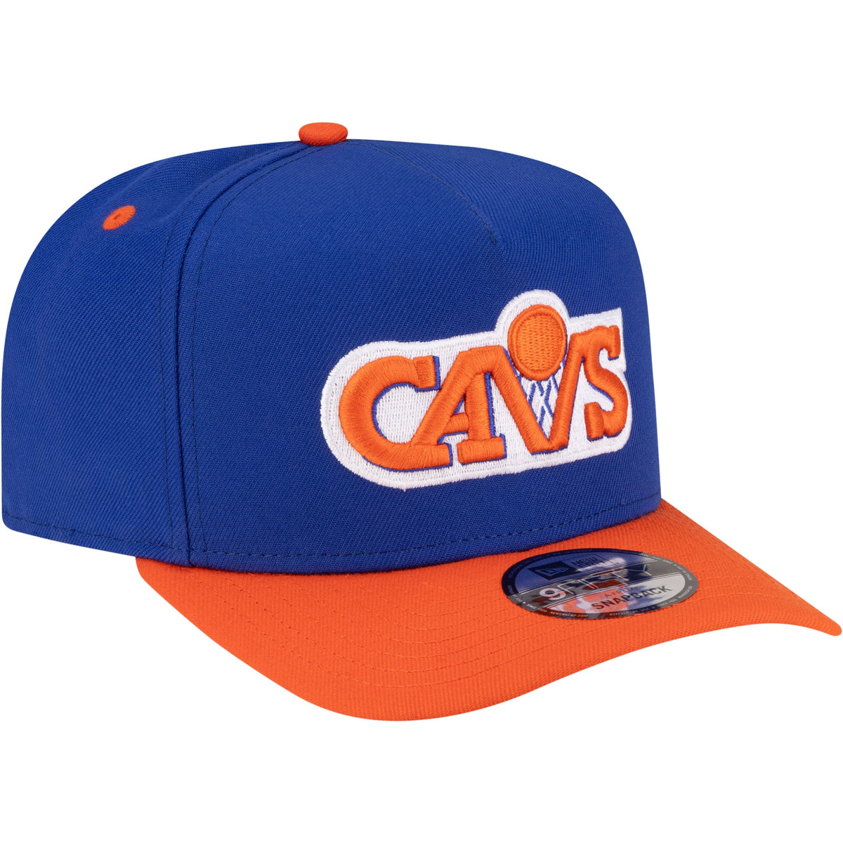 Men's Cleveland Cavaliers  New Era Blue/Orange 80s Throwback A-Frame 9FIFTY Snapback Hat