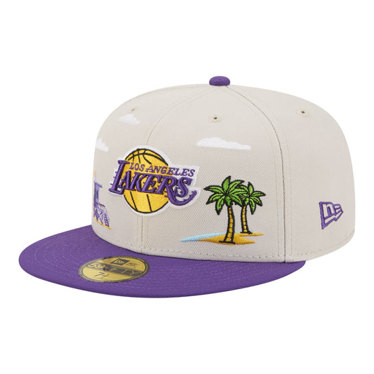 Men's Los Angeles Lakers  New Era Tan/Purple Localized City Icon 59FIFTY Fitted Hat