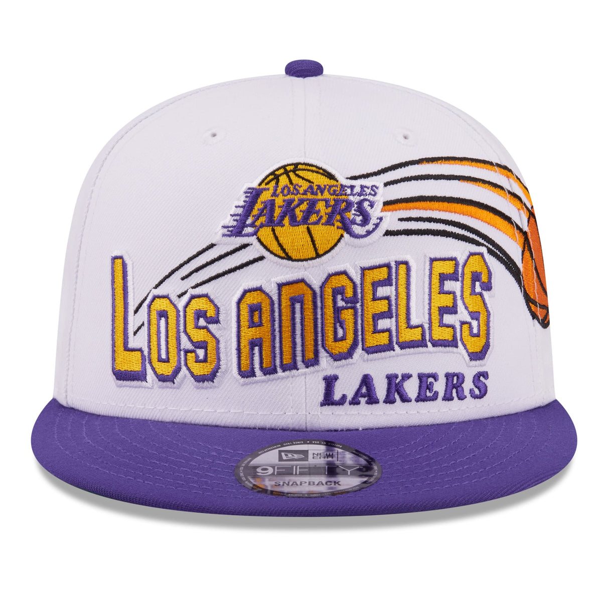 Men's Los Angeles Lakers New Era White/Purple Retro Swoop 9FIFTY Snapback Hat