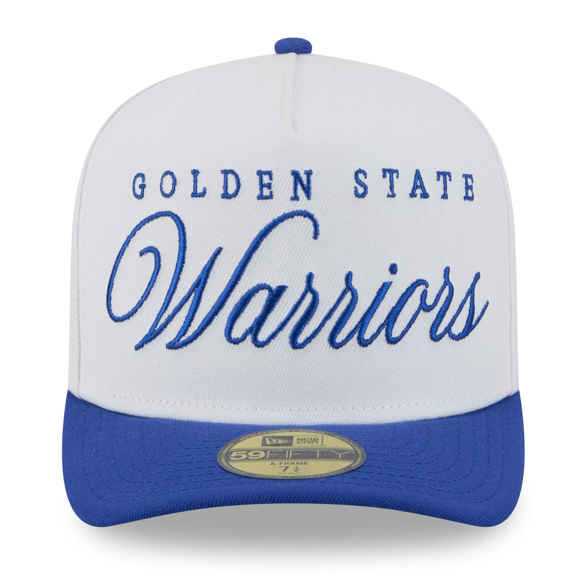 Men's Golden State Warriors New Era White/Royal 2025 NBA Draft A-Frame 59FIFTY Fitted Hat