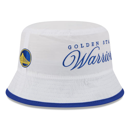 Men's Golden State Warriors New Era White/Royal 2025 NBA Draft Nylon Bucket Hat