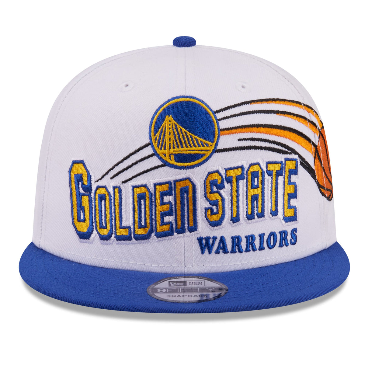 Men's Golden State Warriors New Era White/Royal Retro Swoop 9FIFTY Snapback Hat