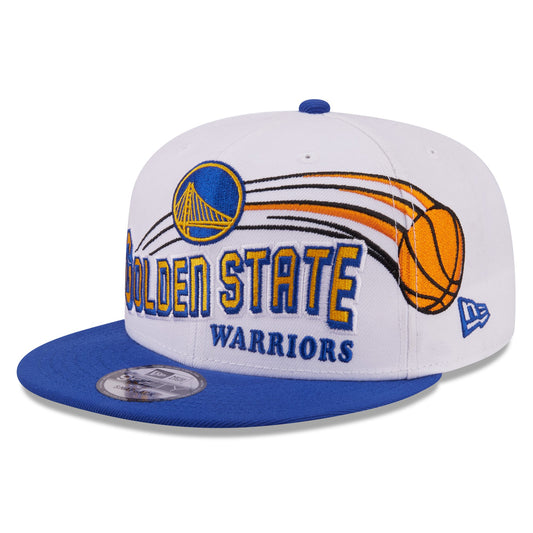 Men's Golden State Warriors New Era White/Royal Retro Swoop 9FIFTY Snapback Hat